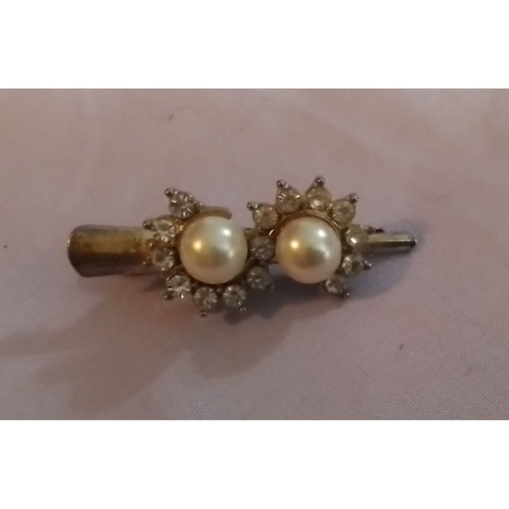 Vintage Faux Pearl & Rhinestone Hair Clip Barrette Elegant